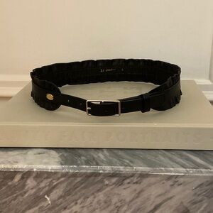 3.1 Philip Lim Leather Ruffle Corset Belt. Black with Silver Buckle & Gold Logo